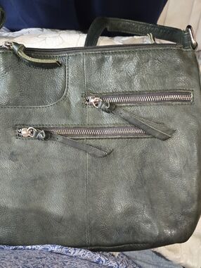 Bueno Of California GAL Antique Dark Green Leather Crossbody Bag